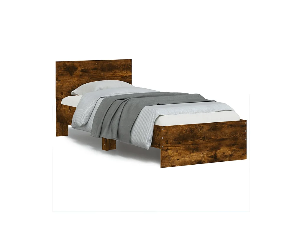 Lit simple | Lit adulte, enfant | Cadre de lit avec lumières LED chêne fumé 75x190cm