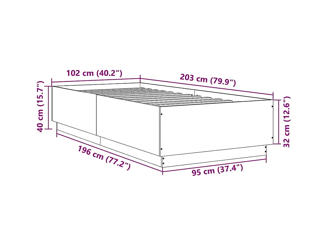 Lit simple | Lit adulte, enfant | Cadre de lit noir 100x200 cm