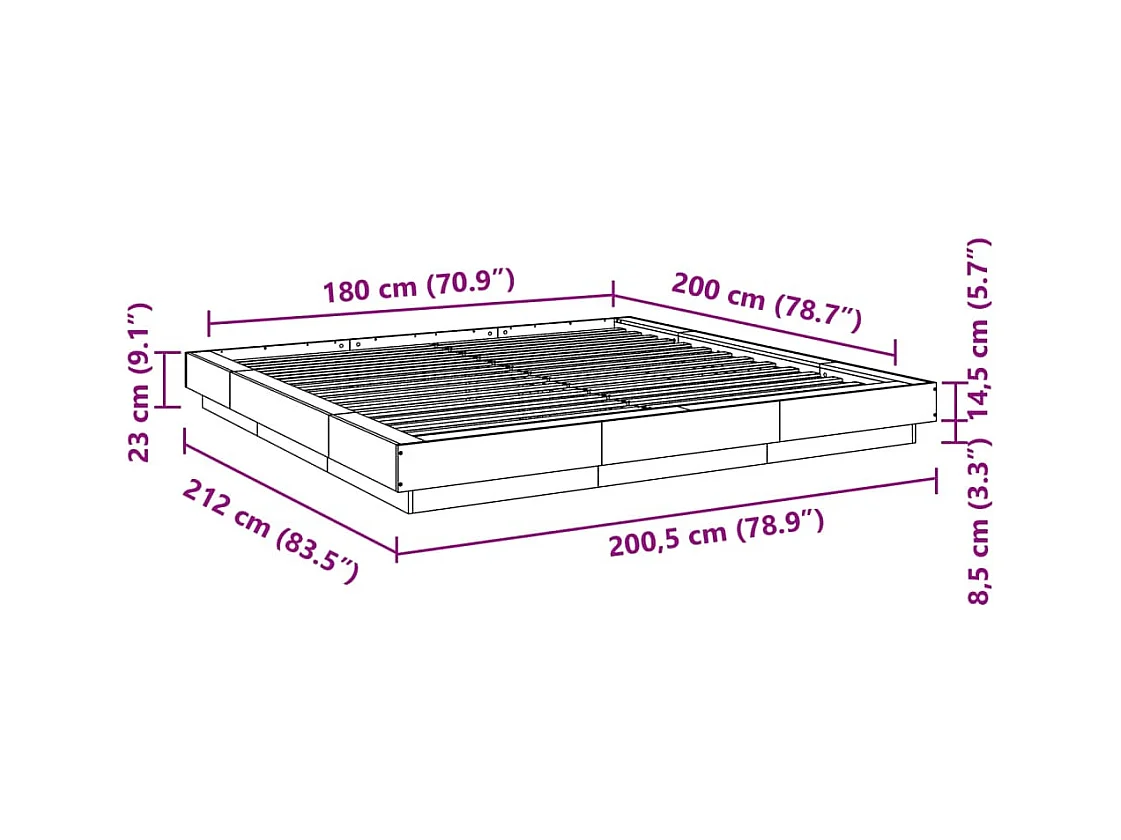 Lit double | Lit adulte | Cadre de lit sonoma gris 180x200 cm