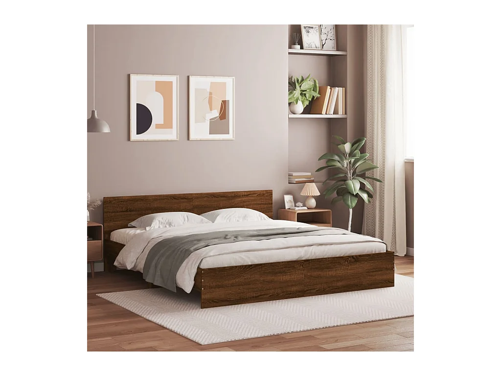Lit double | Lit adulte | Cadre de lit avec LED chêne marron 200x200 cm