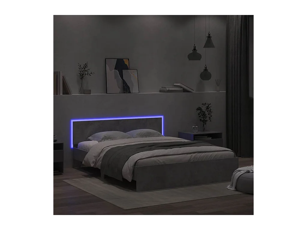 Lit double | Lit adulte | Cadre de lit avec tête de lit et LED gris béton 150x200 cm