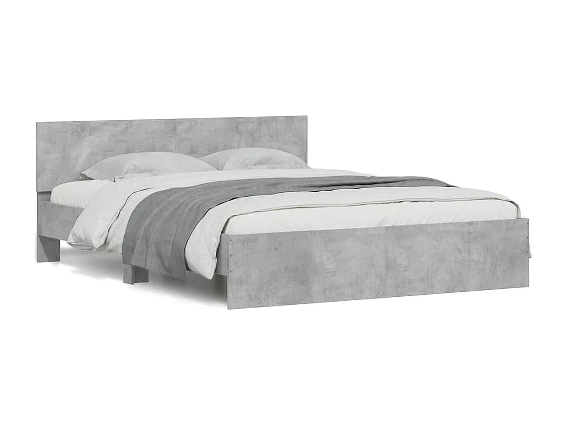 Letto per adulti | Letto matrimoniale | Giroletto con Testiera e LED Grigio Cemento 150x200 cm