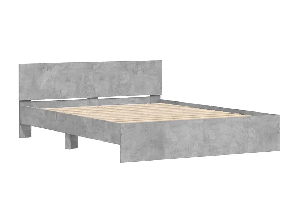 Letto per adulti | Letto matrimoniale | Giroletto con Testiera e LED Grigio Cemento 150x200 cm
