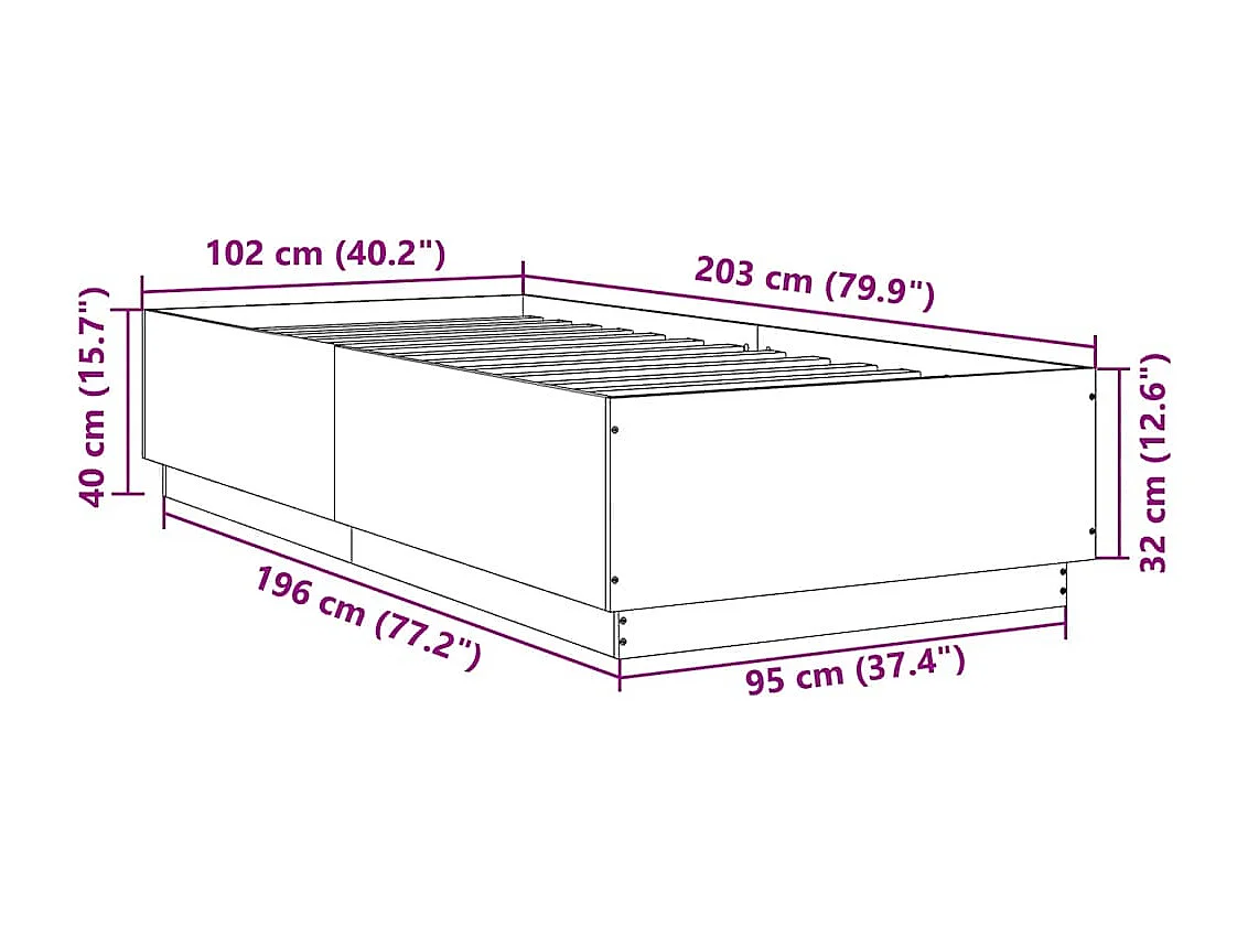 Lit simple | Lit adulte, enfant | Cadre de lit chêne sonoma 100x200 cm