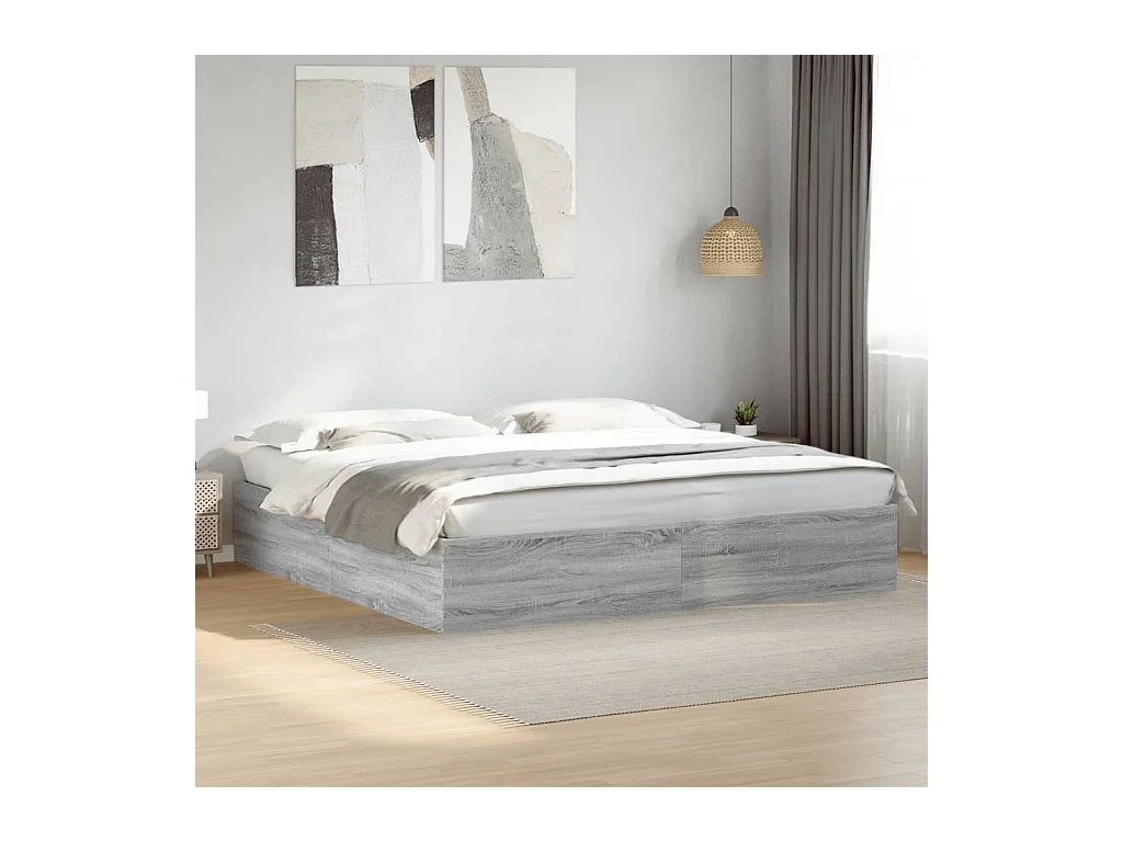 Lit double | Lit adulte | Cadre de lit sonoma gris 200x200 cm