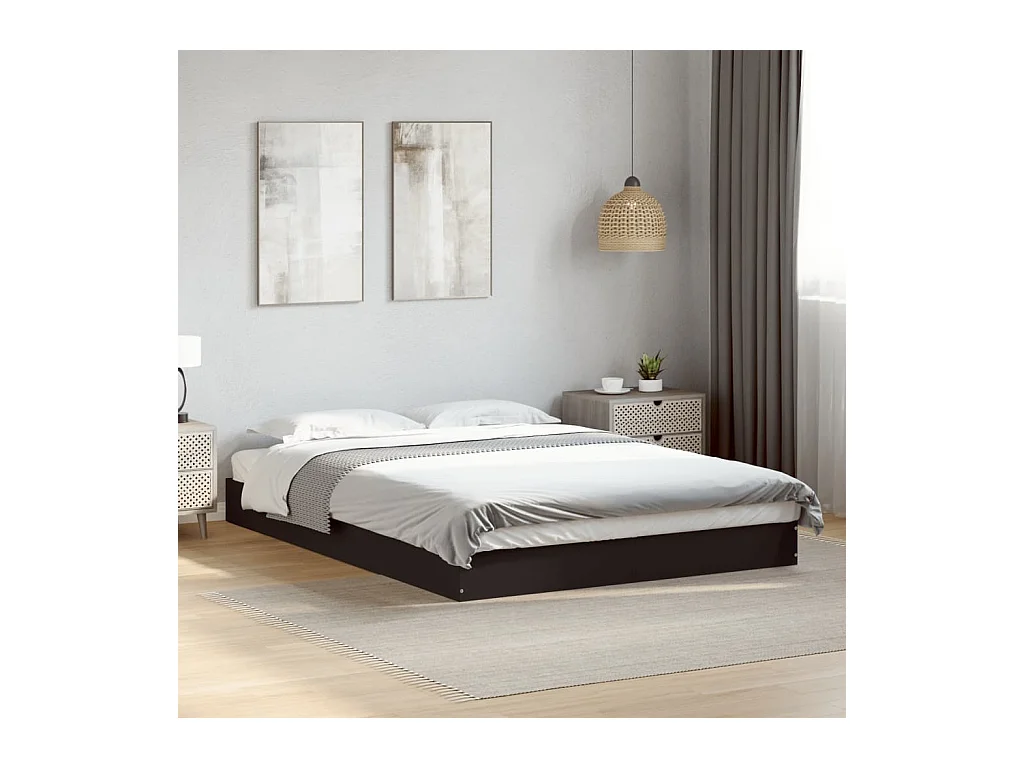 Lit double | Lit adulte | Cadre de lit noir 140x200 cm bois d'ingénierie