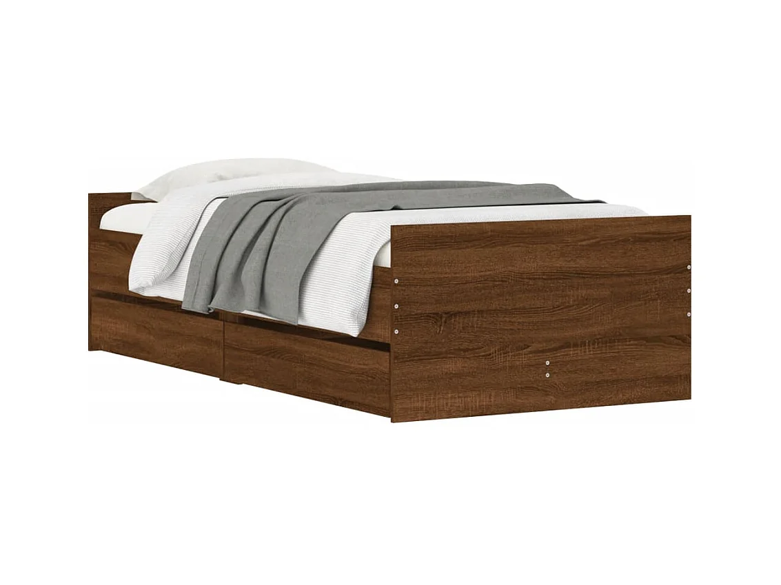 Lit simple | Lit adulte, enfant | Cadre de lit avec tiroirs chêne marron 90x190 cm