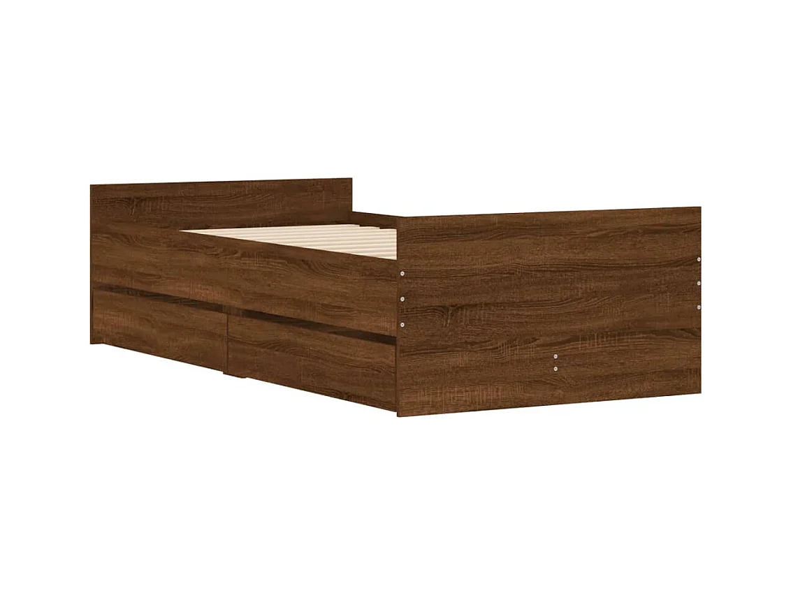 Lit simple | Lit adulte, enfant | Cadre de lit avec tiroirs chêne marron 90x190 cm
