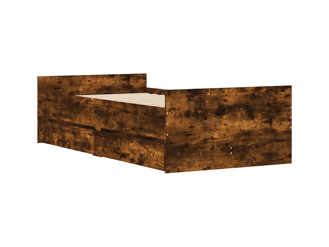Lit simple | Lit adulte, enfant | Cadre de lit avec tiroirs chêne fumé 90x200 cm
