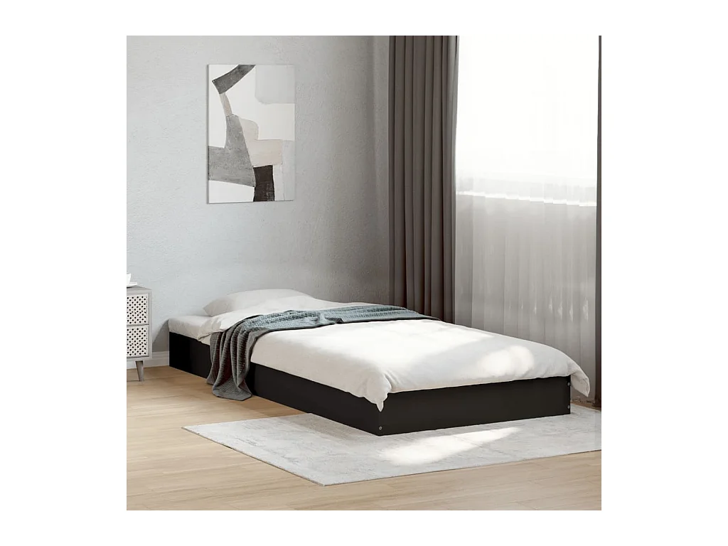Lit simple | Lit adulte, enfant | Cadre de lit noir 75x190 cm bois ingénierie