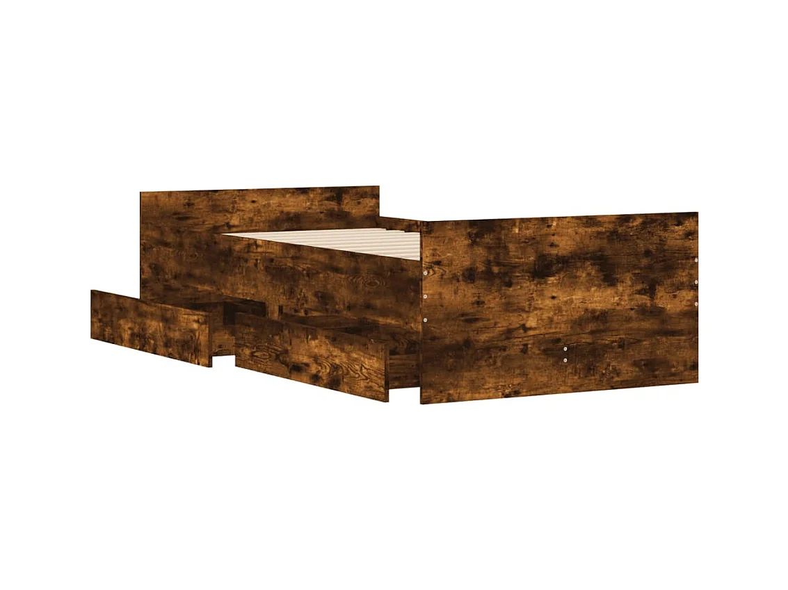 Lit simple | Lit adulte, enfant | Cadre de lit avec tiroirs chêne fumé 90x190 cm