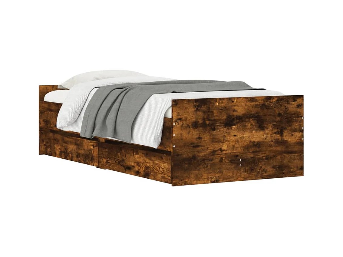 Lit simple | Lit adulte, enfant | Cadre de lit avec tiroirs chêne fumé 90x190 cm