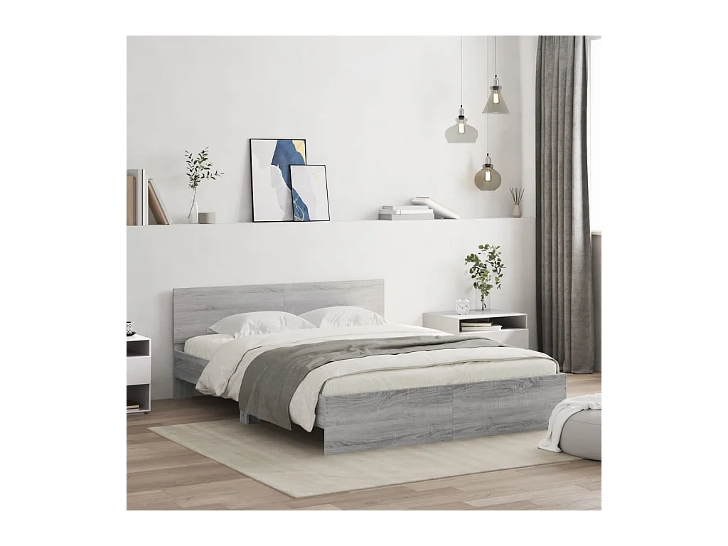 Lit double | Lit adulte | Cadre de lit avec LED sonoma gris 160x200 cm