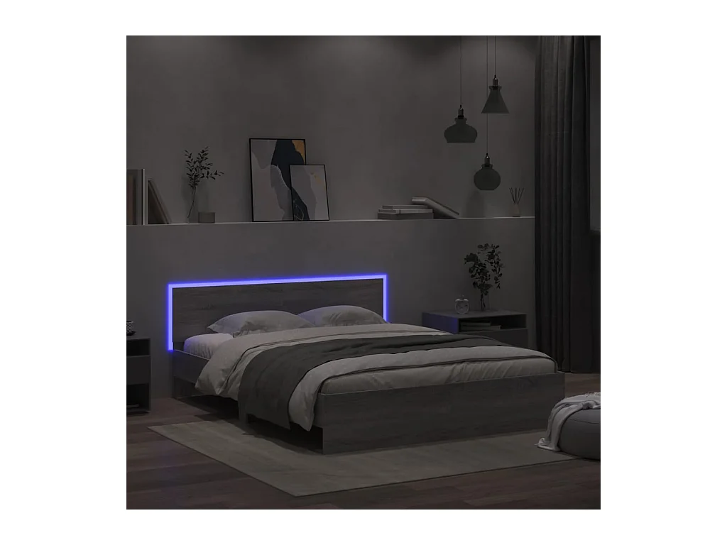 Lit double | Lit adulte | Cadre de lit avec LED sonoma gris 160x200 cm