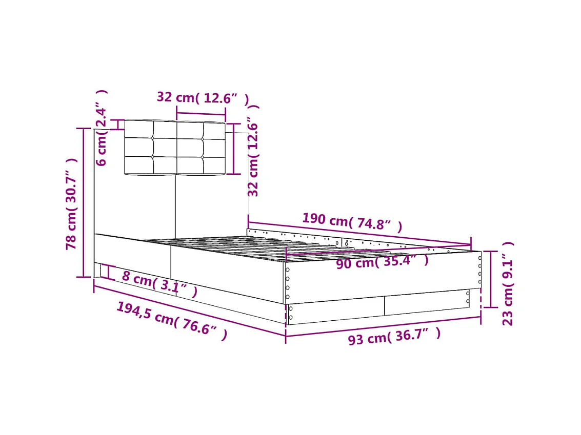 Lit simple | Lit adulte, enfant | Cadre de lit chêne sonoma 90x190 cm