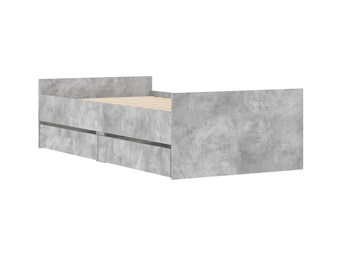 Lit simple | Lit adulte, enfant | Cadre de lit avec tiroirs gris béton 90x190 cm