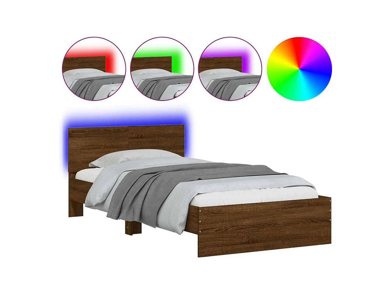 Lit simple | Lit adulte, enfant | Cadre de lit avec lumières LED 100x200 cm