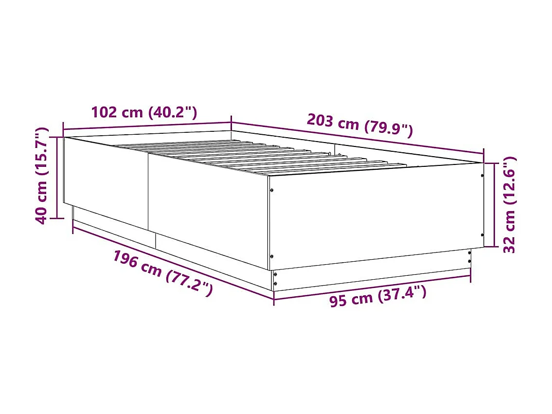 Lit simple | Lit adulte, enfant | Cadre de lit sonoma gris 100x200 cm