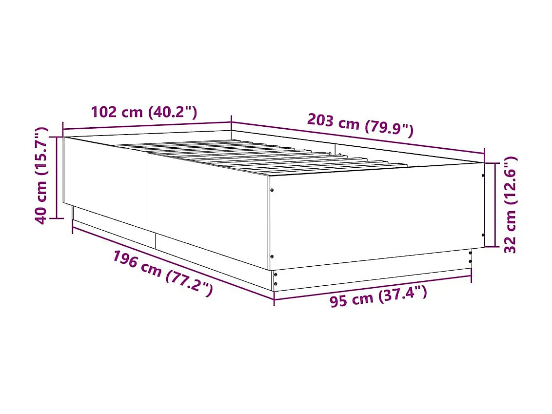 Lit simple | Lit adulte, enfant | Cadre de lit sonoma gris 100x200 cm