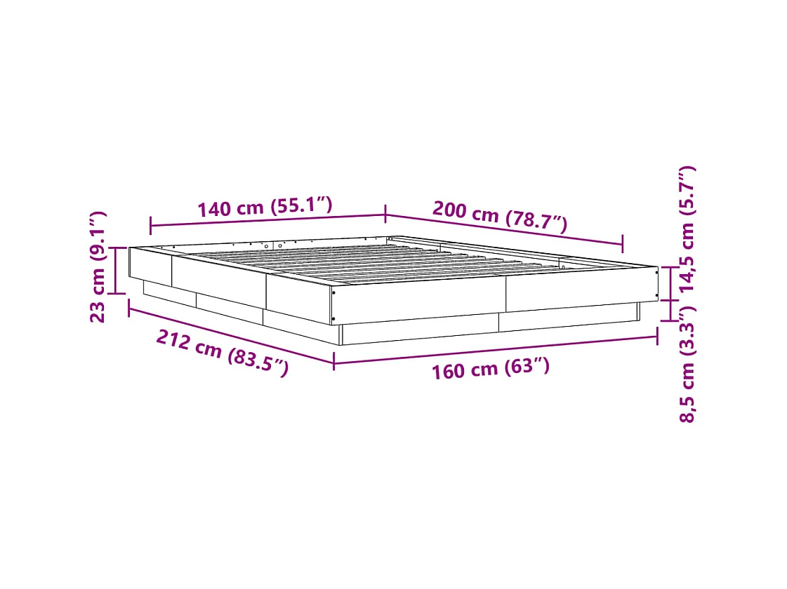 Lit double | Lit adulte | Cadre de lit blanc 140x200 cm