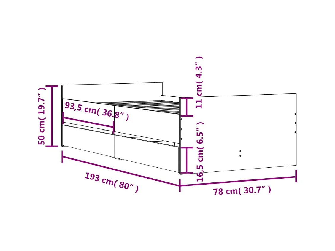 Lit simple | Lit adulte, enfant | Cadre de lit chêne sonoma 75x190 cm