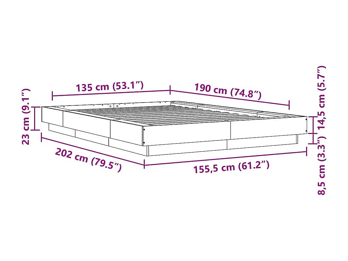 Lit double | Lit adulte | Cadre de lit chêne sonoma 135x190 cm