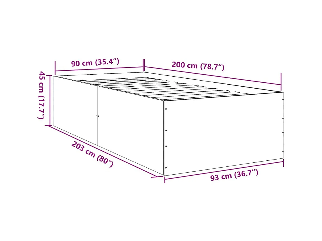 Lit simple | Lit adulte, enfant | Cadre de lit sonoma gris 90x200 cm
