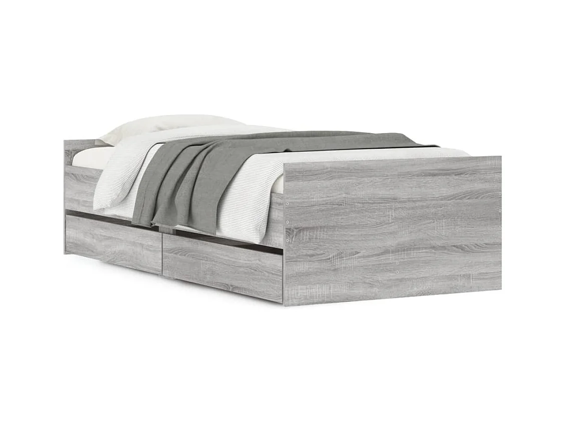 Lit simple | Lit adulte, enfant | Cadre de lit avec tiroirs sonoma gris 90x190 cm