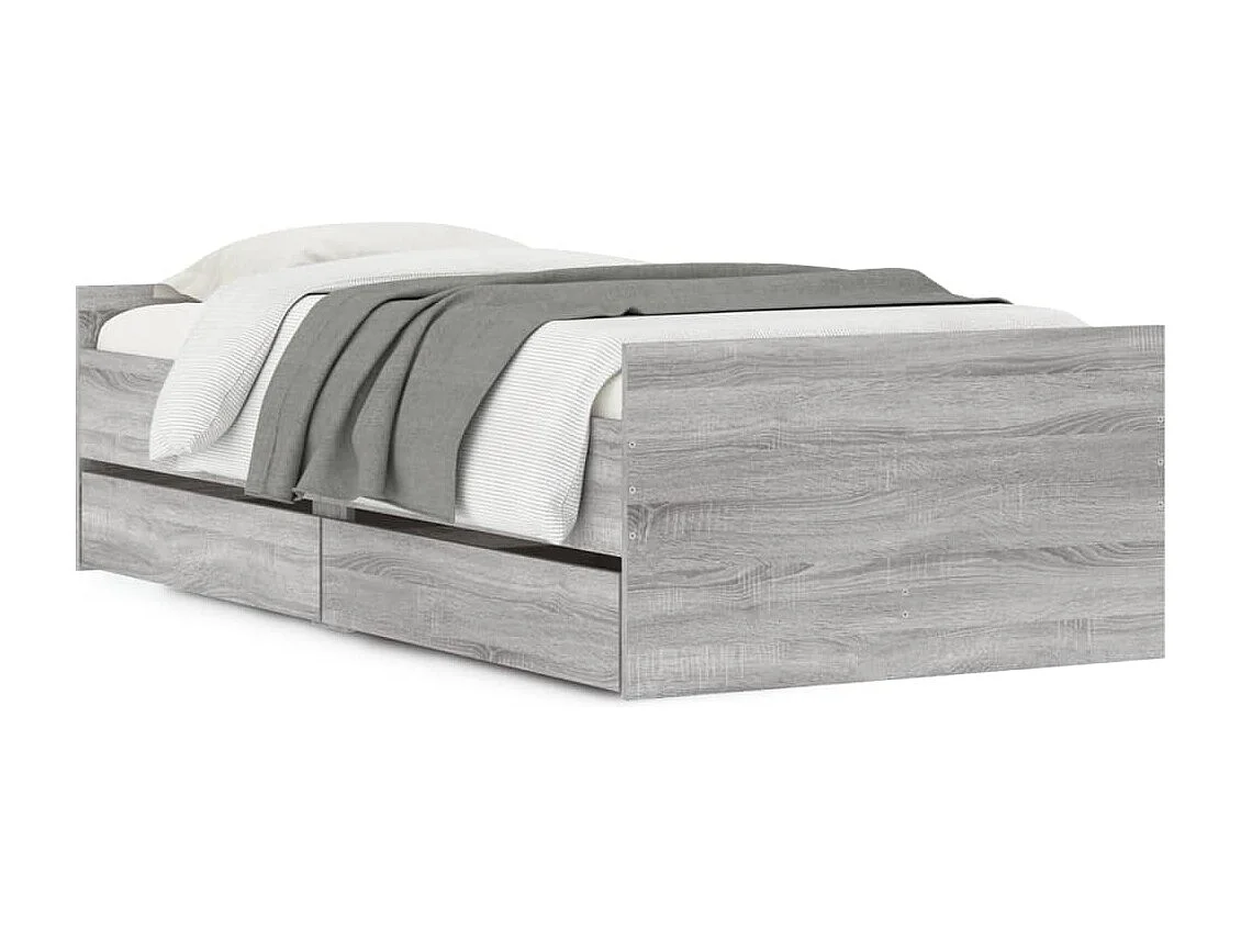 Lit simple | Lit adulte, enfant | Cadre de lit avec tiroirs sonoma gris 90x190 cm