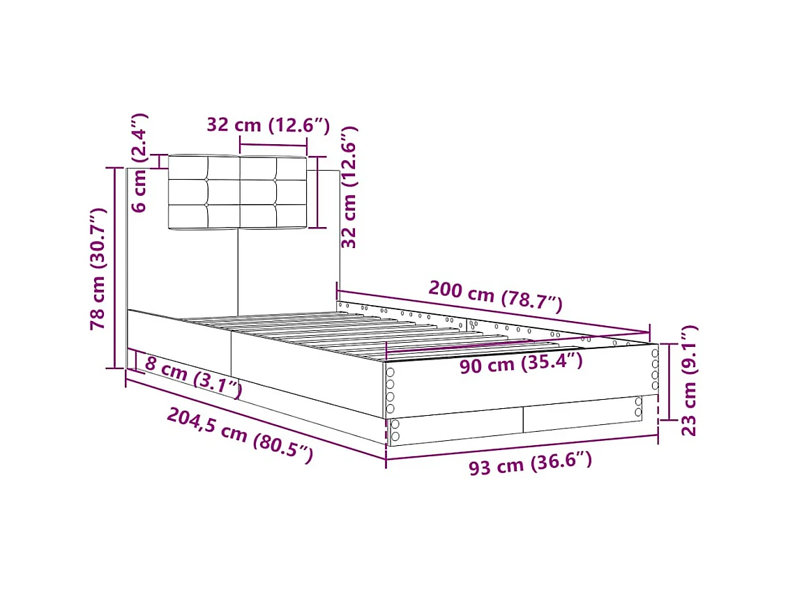 Lit simple | Lit adulte, enfant | Cadre de lit blanc 90x200 cm
