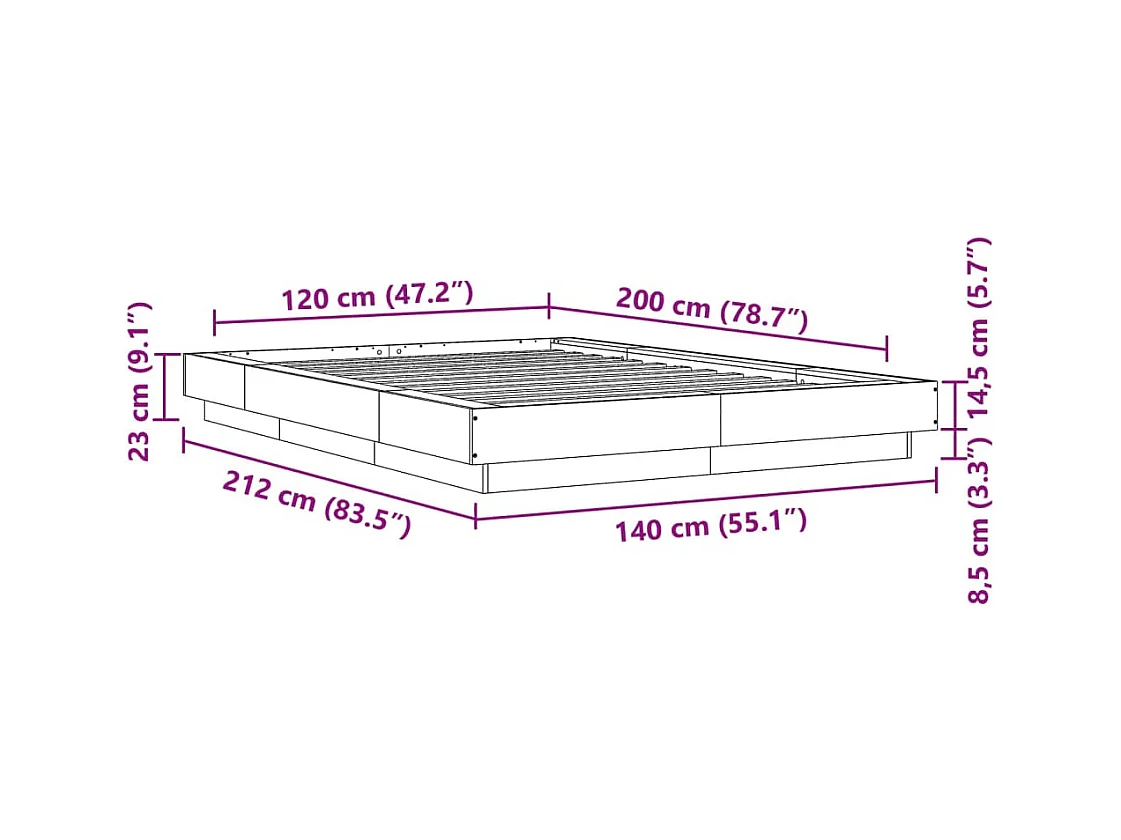 Lit simple | Lit adulte, enfant | Cadre de lit chêne fumé 120x200 cm