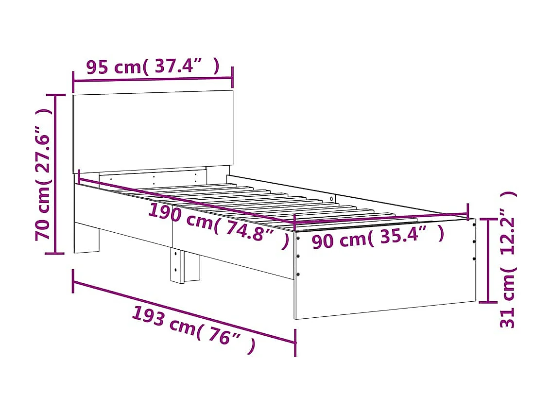 Lit simple | Lit adulte, enfant | Cadre de lit avec tête de lit 90x190 cm