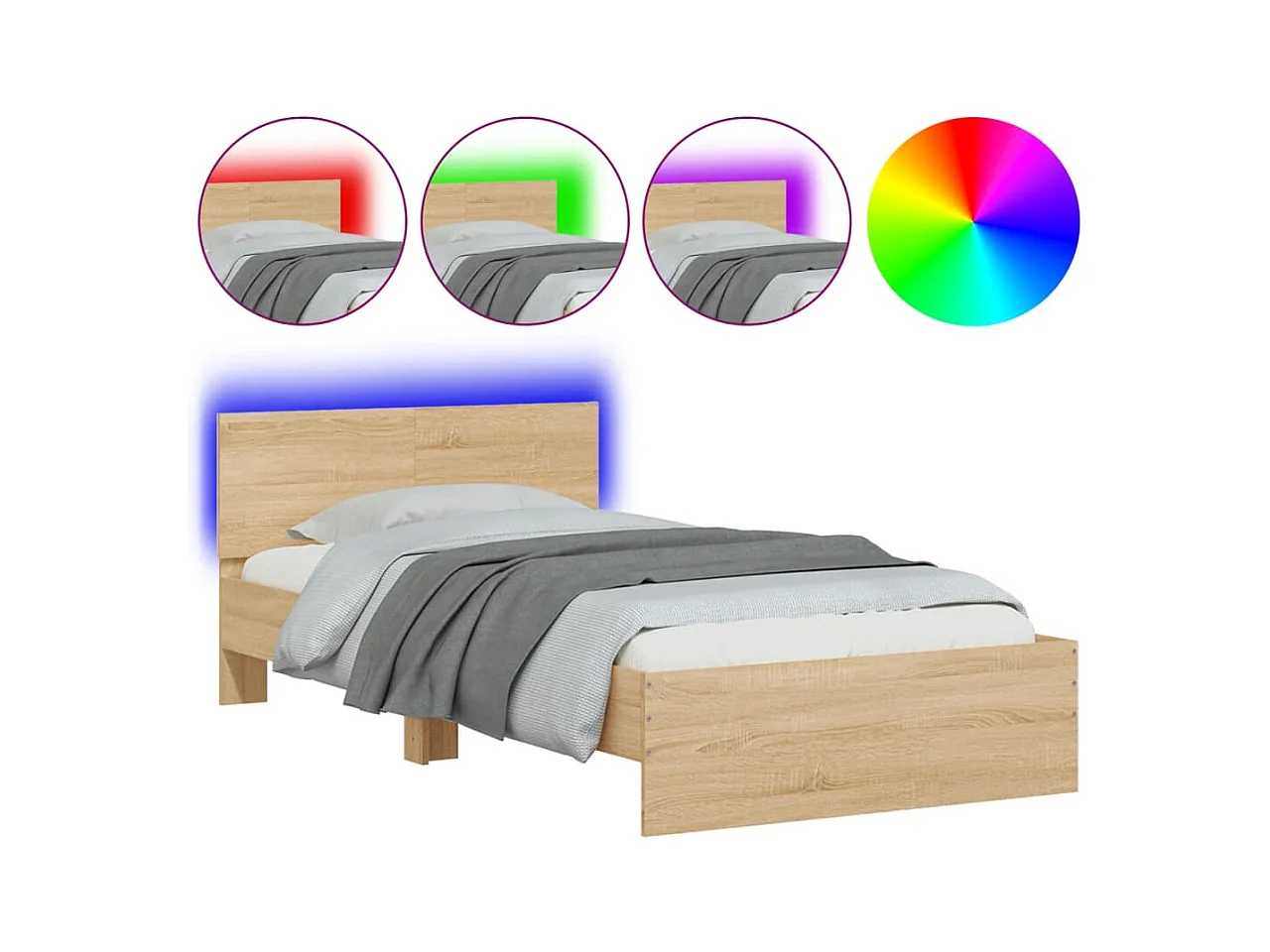 Lit simple | Lit adulte, enfant | Cadre de lit avec lumières LED 100x200 cm