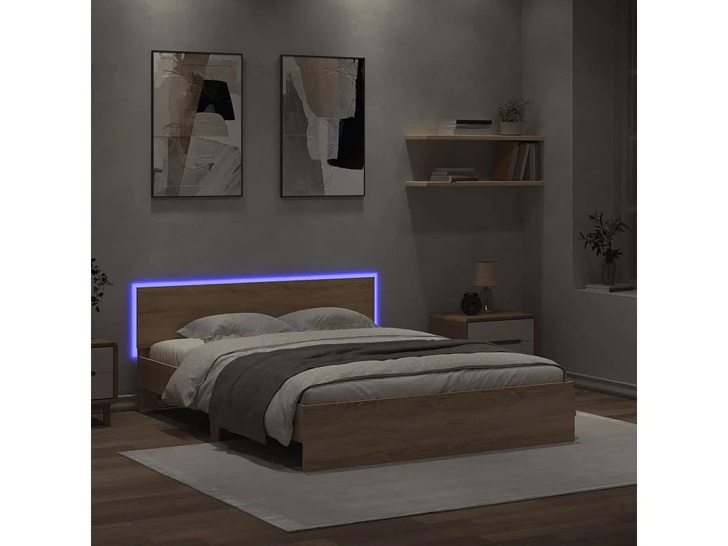 Lit double | Lit adulte | Cadre de lit avec LED chêne sonoma 160x200 cm