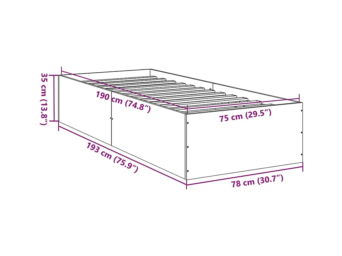 Lit simple | Lit adulte, enfant | Cadre de lit chêne marron 75x190cm bois ingénierie