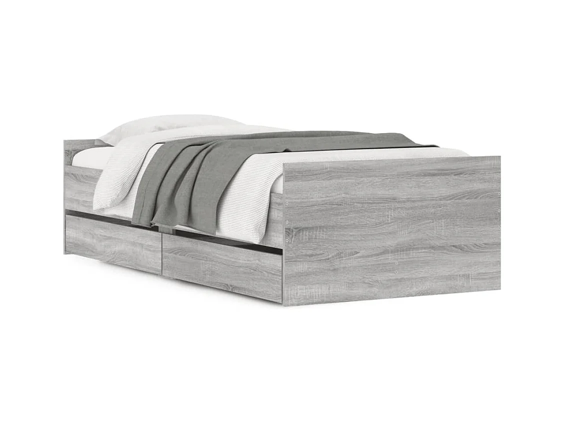 Lit simple | Lit adulte, enfant | Cadre de lit avec tiroirs sonoma gris 90x200 cm
