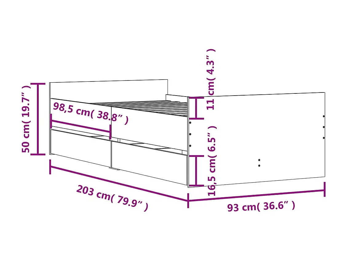 Lit simple | Lit adulte, enfant | Cadre de lit avec tiroirs sonoma gris 90x200 cm