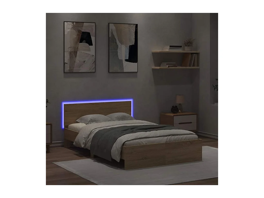 Lit double | Lit adulte | Cadre de lit avec tête de lit et LED chêne sonoma 140x190 cm