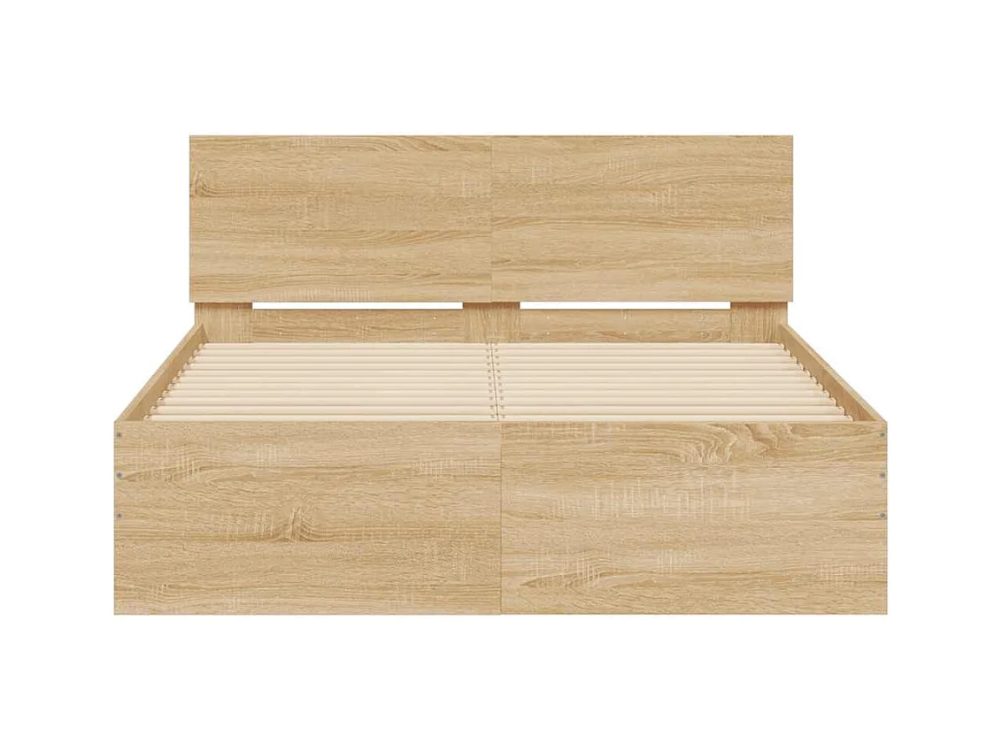 Lit double | Lit adulte | Cadre de lit avec tête de lit et LED chêne sonoma 140x190 cm
