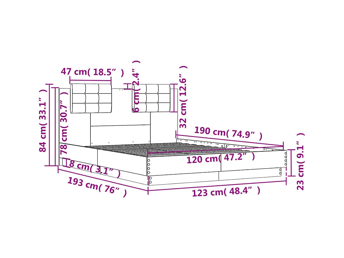 Lit simple | Lit adulte, enfant | Cadre de lit chêne sonoma 120x190 cm
