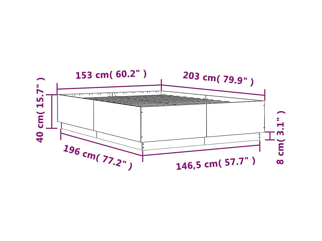 Lit double | Lit adulte | Cadre de lit gris béton 150x200 cm