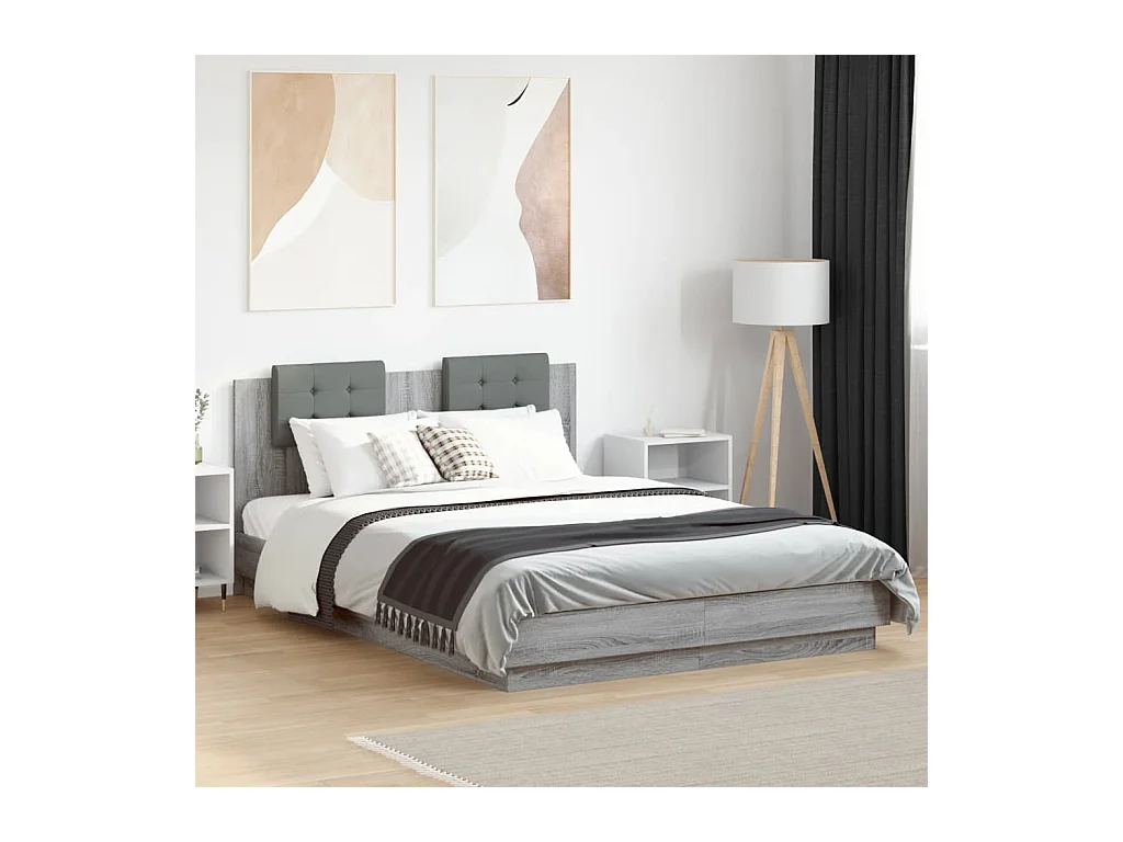 Lit double | Lit adulte | Cadre de lit sonoma gris 140x200 cm