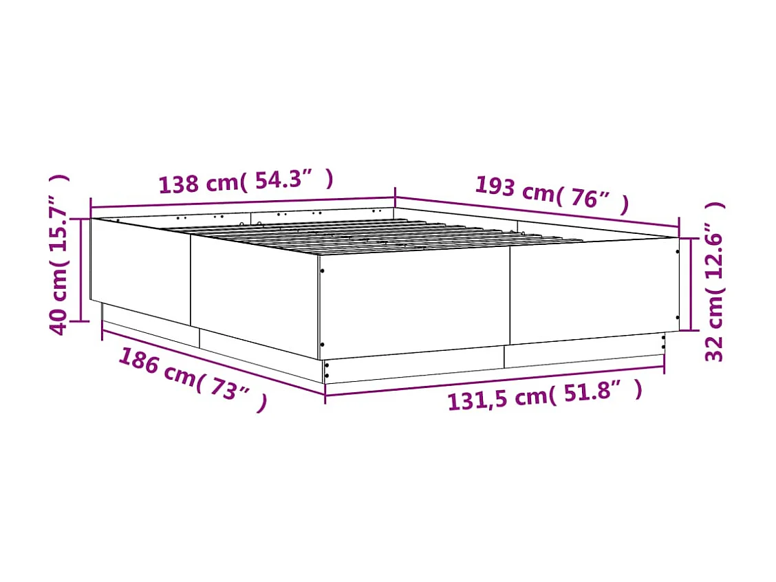 Lit double | Lit adulte | Cadre de lit chêne sonoma 135x190 cm