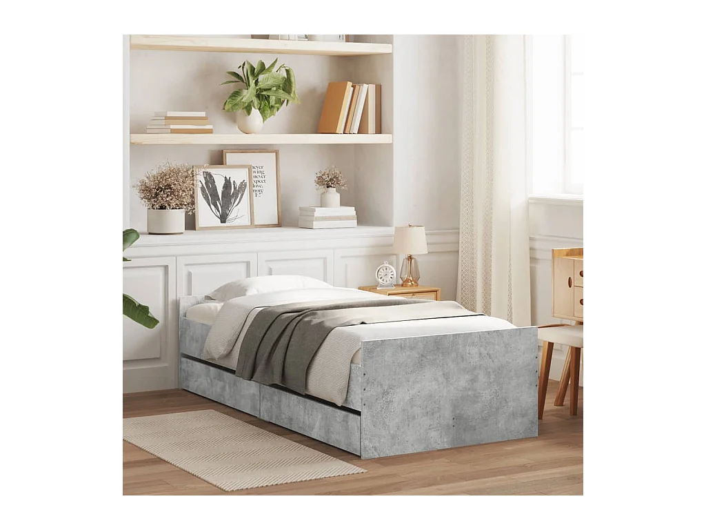 Lit simple | Lit adulte, enfant | Cadre de lit gris béton 75x190 cm