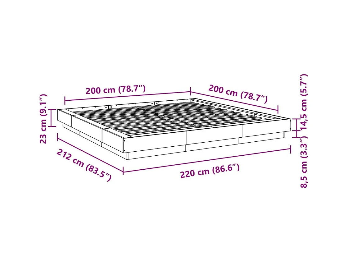 Lit double | Lit adulte | Cadre de lit gris béton 200x200 cm