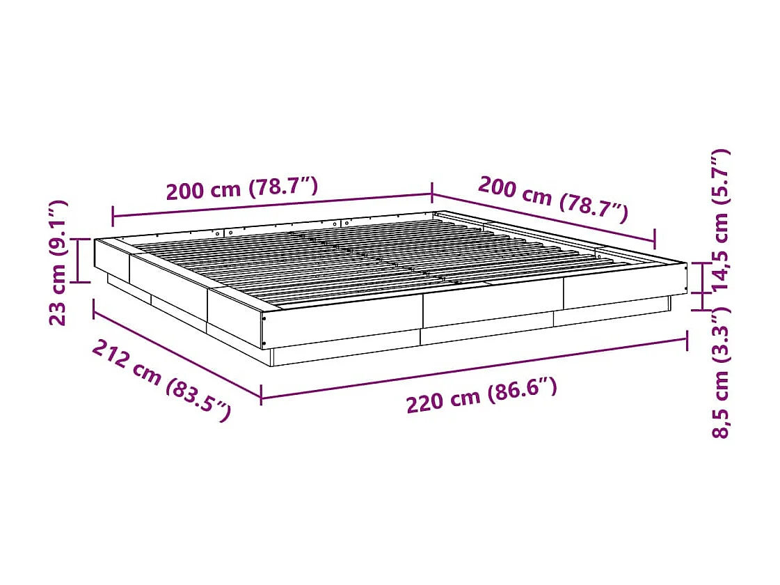 Lit double | Lit adulte | Cadre de lit gris béton 200x200 cm