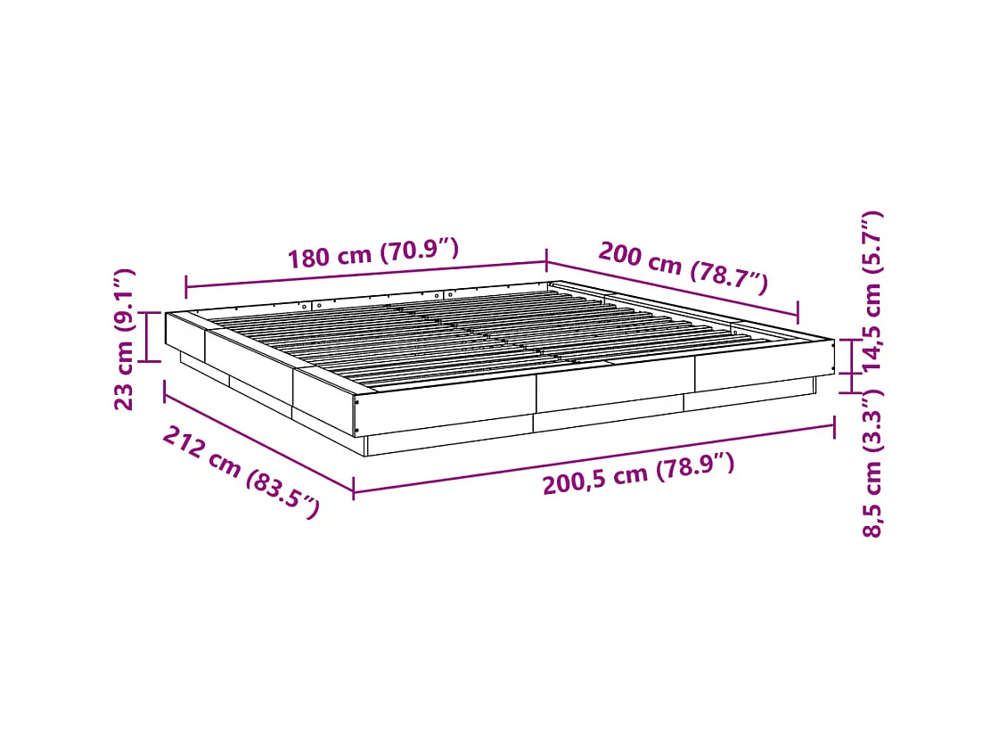 Lit double | Lit adulte | Cadre de lit gris béton 180x200 cm