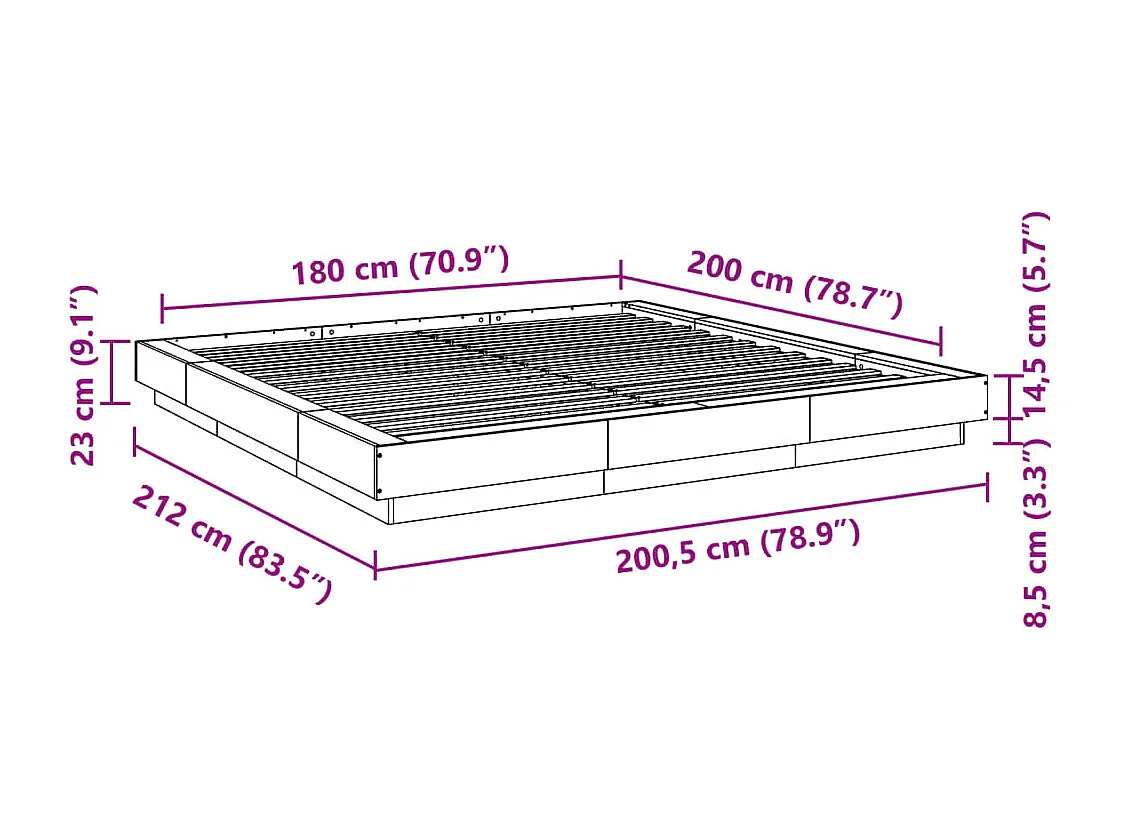Lit double | Lit adulte | Cadre de lit gris béton 180x200 cm