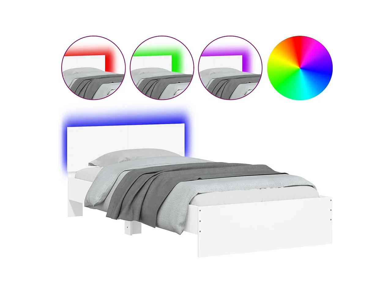 Lit simple | Lit adulte, enfant | Cadre de lit avec lumières LED blanc 100x200 cm