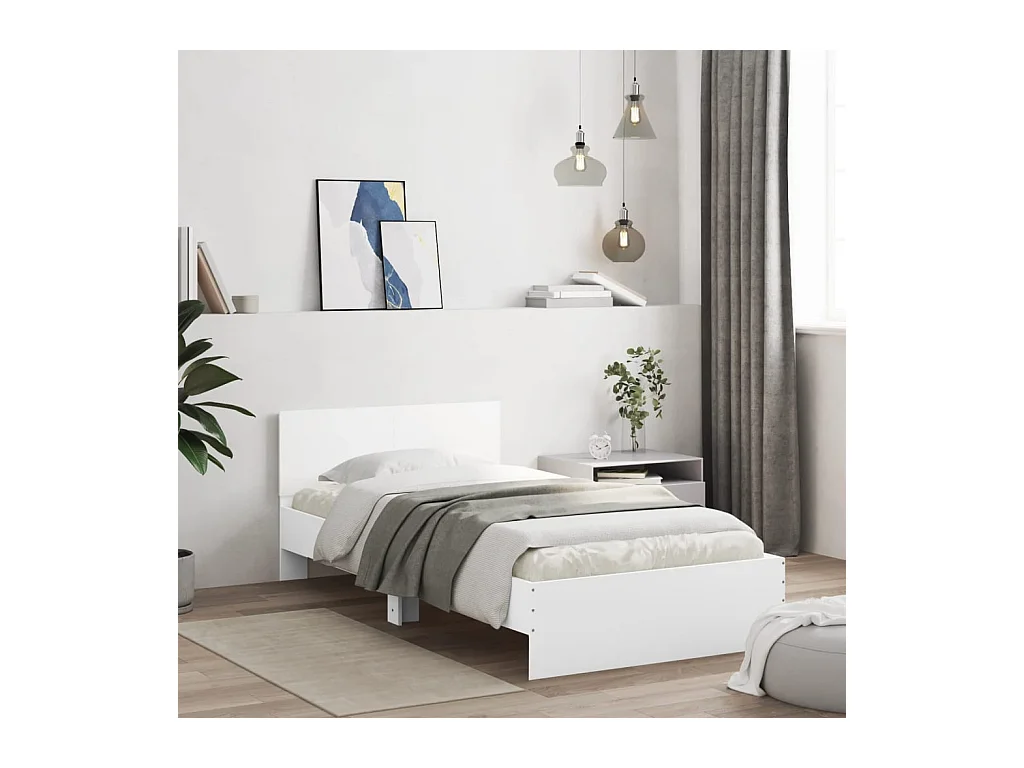 Lit simple | Lit adulte, enfant | Cadre de lit avec lumières LED blanc 100x200 cm